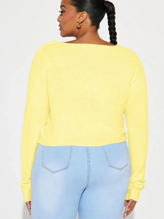 Fashion Nova Yellow Cropped Button-Front V-Neck Cardigan - Picture 3 of 6